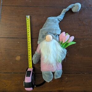 Gray and Pink Gnome Plush with Tulips